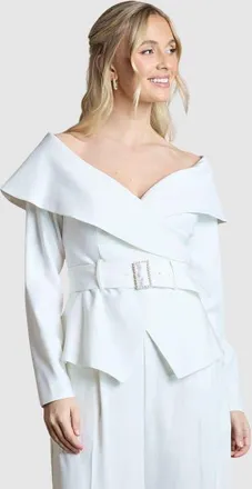 Coast Off The Shoulder Long Sleeve Belted Top in Ivory at Nordstrom, Size 12