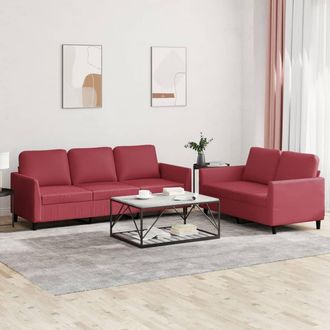 vidaXL Vidaxl - Juego De Sof&aacute;s Con Cojines 2 Piezas Cuero Sint&eacute;tico Rojo Tinto