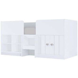 Vente-Unique Vente-unique - Letto mezza altezza 90x 190 cm Con vani portaoggetti Bianco - boutanio