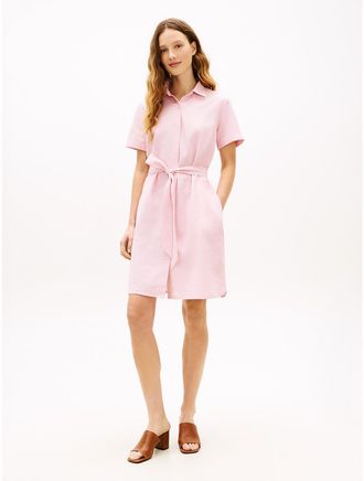 Tommy Hilfiger Womens Belted Linen-Cotton Blend Shirtdress - Pink - XXL