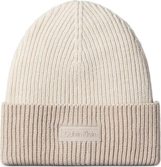 Calvin Klein ribbed logo-patch beanie hat - men - Fabric - One Size - Neutrals