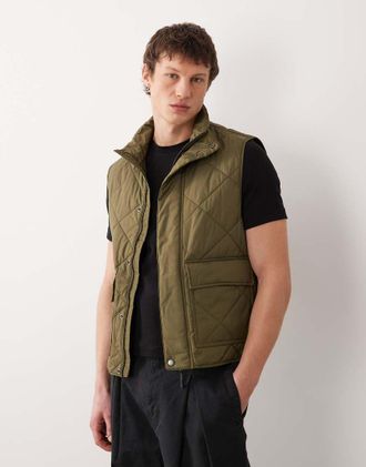 Mango Gilet imbottito kaki con tasche sul davanti-Verde