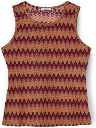Motivi Chevron Gebreide Top - Dames - Tops zonder mouwen - Oranje - S - Polyester - Tops
