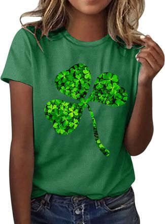 Generic St PatrickS Day WomenS Leprechaun Costume Clover T-Shirts Summer Causal Personalized Lightweight Short Sleeve Lucky Shamrock And Hat Element,Lucky Gre