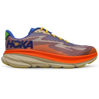 Hoka One One Hoka Clifton 9 Textile Synthetic Youth Comfort Trainers - Ultramarine Electric Tangerine - Size:UK 4.5