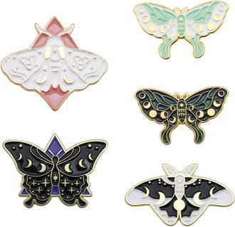 Generic 5Pcs Enamel Brooch Pin Butterfly Moth Lapel Pin Breastpin Badge Clothes Pin for Women Backpacks Steampunk Jewelry Decorations Supplies Attractive