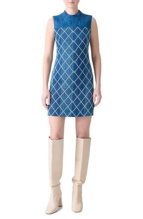 Akris Diamond Jacquard Cotton Sheath Dress in Medium Blue-Multicolor at Nordstrom, Size 10