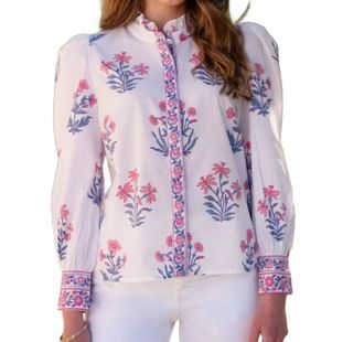 PINK CITY PRINTS Primrose Long Sleeve Floral Blouse In Jaipur Buta