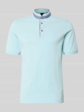 Bugatti Regular Fit Poloshirt mit Stehkragen und Logo-Stitching in Aqua, Gr&ouml;&szlig;e XXXL
