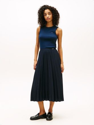 Tommy Hilfiger Womens Pleated Crepe Midi Skirt - Navy - XS