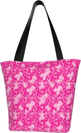 AOOEDM Pink Breast Cancer Ribbons Reusable Grocery Bag Shopping Bag Casual Shoulder Bag Handbag for Men Women ECO Market Bag Beach Bag Travel Totes