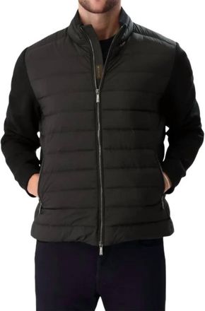 Moorer Mixed Media Stand Collar Jacket In Nero