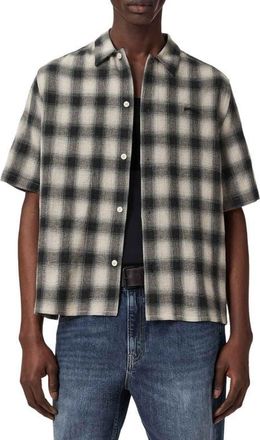 AllSaints Shadow Plaid Short Sleeve Button-Up Shirt in Off White at Nordstrom, Size Xx-Large