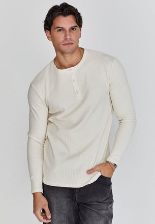Siksilk Mens Ecru Henley T-Shirt S