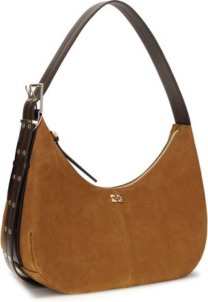 Ganni Womens Suede Vegan Shoulder Bag Caramel Caf&eacute; Recycled Polyester