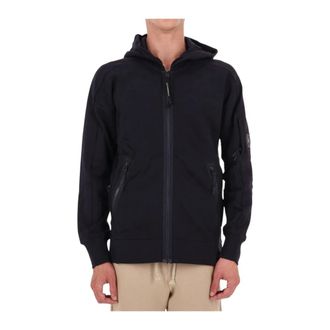 C.P. Company C.p. Company - Diagonal Raised Fleece Hooded Lens Sweatshirt - Heren - Sweatshirts & Hoodies - Blauw - Maat: L Fleece
