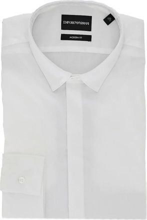 Emporio Armani Stretch Twill Overhemd - Heren - Overhemden - Wit - Maat: 3XL Katoen
