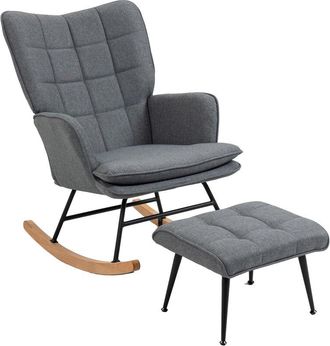 HOMCOM Homcom - Silla Mecedora Con Reposapi&eacute;s Sill&oacute;n De Relax Silla Ocio Con Coj&iacute;n Acolchado Y Antivuelco Carga 130 Kg Para Sal&oacute;n Dormitorio 64x89x90 Cm