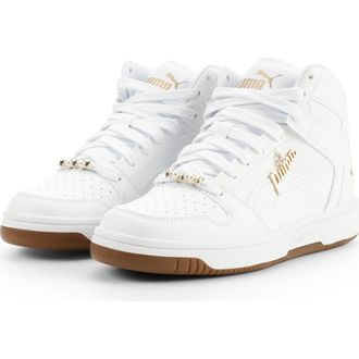 Puma Rebound Layup Bling High Top Sneaker in Puma White-Puma White- Gold at Nordstrom Rack, Size 9.5