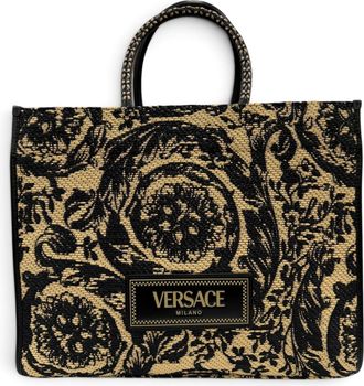Versace Black Viscose Polyester Cotton Leather Tote Bag (Pre-Owned)