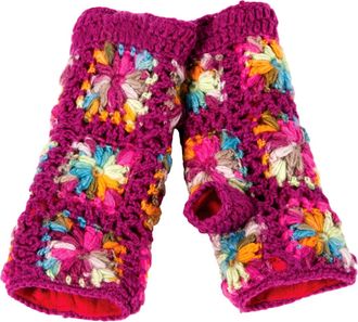 Nirvanna Designs Multi Color Flower Crochet Handwarmers in Pink Multi at Nordstrom