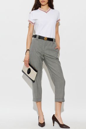 Versace Wool Plaid Trousers, Womens, Black