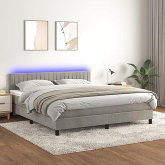vidaXL Cama Box Spring Colch&oacute;n Y Led Terciopelo Gris Claro 160x200 Cm Vidaxl