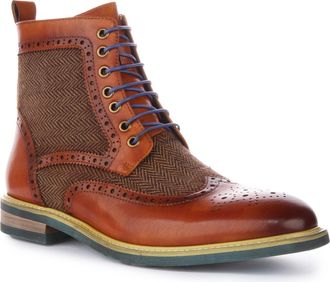 Justinreess England Hi Kennedy Mens Tweed Combo Boot With Zip Ankle Boots (Brown, UK 11)