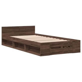 Berkfield Home Modern Bed Frame with Drawer Frame Brown Oak 75x190 cm Small Single