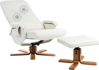 Beliani Beliani - Sill&oacute;n De Masaje Con Respaldo Alto Giratorio Con Calefacci&oacute;n Con Reposapi&eacute;s De Piel Sint&eacute;tica Blanco Crema Relaxpro