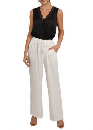 Love Token Drawstring Wide Leg Pants In White