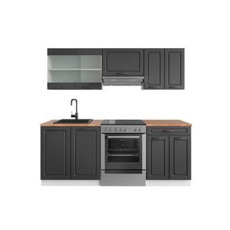 Vicco Mueble De Cocina R-line, Antracita Casa De Campo/blanco, 200 Cm, Et Roble
