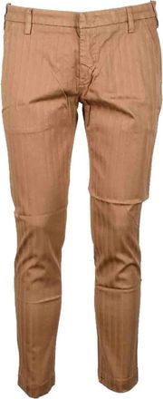 Entre Amis Slim Fit Brown Trousers with Subtle Pinstripe Pattern