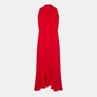 Ted Baker Womens Woven Halter Neck Midi A-Line Dress in Red - Size 6 UK
