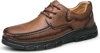 Generic NYSBH Mens Handmade Thick Rubber Bottom Breathable Casual Shoes Classic Sewn Loafers Comfortable Leisure Footwear Brown