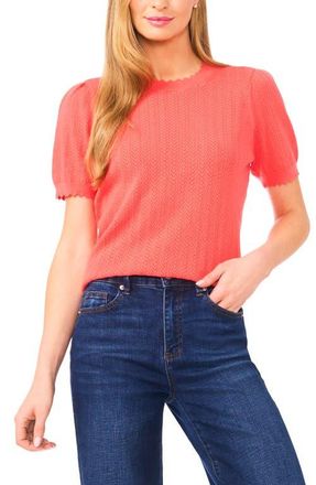 CeCe by Cynthia Steffe Short Sleeve Pointelle Stitch Sweater in Cameo Coral at Nordstrom, Size Xx-Large
