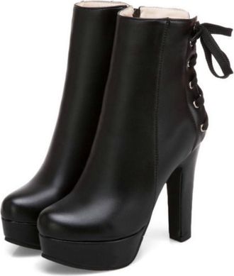 Generic Womens Ankle Boots with Side Zipper & Chunky Heel - Platform Sole, for Fall and Winter Wear,Black,1.5 UK