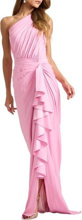 Tadashi Shoji One-Shoulder Side Ruffle Gown in Candy Pink at Nordstrom, Size 10