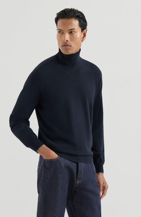 Brunello Cucinelli Cashmere turtleneck sweater in Navy Blue at Nordstrom, Size 48