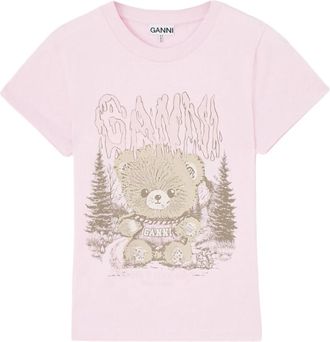 Ganni Basic Jersey Bear T-shirt - Dames - T-shirts - Roze - M - Katoen - Tops