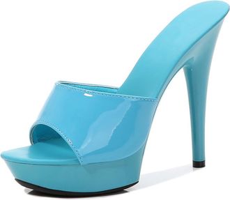 Generic Blue,4.5 UK,Womens Platform High Heels Peep Open Toe Slingback Stiletto Heel Sandals one Strap Prom Party Slip on Dress Mules Shoes