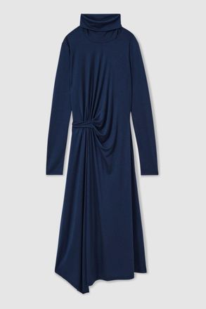Reiss Womens Dark Blue Draped Midi Dress, Size: 14