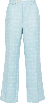 Casablanca logo-windowpane straight trousers - men - Virgin Wool/Viscose/Polyamide/Cotton - 52 - Blue