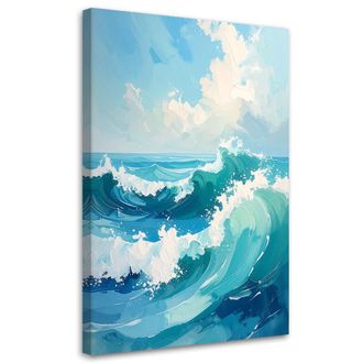 Feeby Cuadro En Lienzo, Mar Y Olas Paisaje Moderno En Tonos Pastel Azules, 80x120