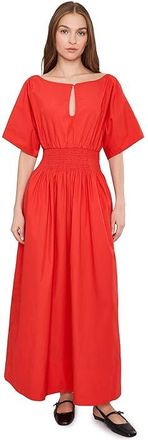 Faherty Coastal Poplin Elia Smocked Dress Womens Dress Poppy Red : XL, Cotton