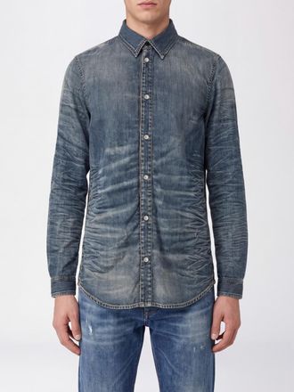 Diesel Long-Sleeved Denim Shirt in Lyocell and Cotton with a Curved Hem