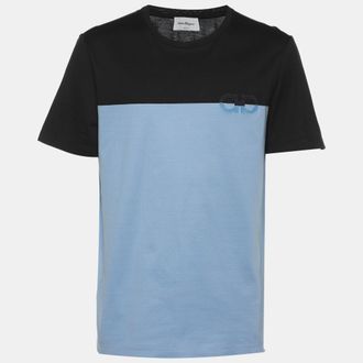 Ferragamo Black/blue Logo Embroidered T-Shirt
