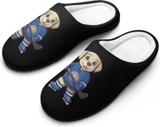 Generic Labrador Playing Hockey Mens Soft Cotton Slippers with Memory Foam Anti-skid House Shoes for Travel Indoor Outdoor