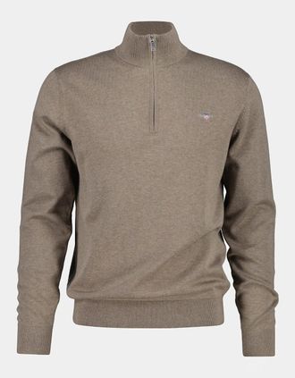 GANT Mens GANT Mens Classic Cotton Shield Logo Half Zip Jumper - 294 Dark Hazelnut Melange - Tan - Size: 40