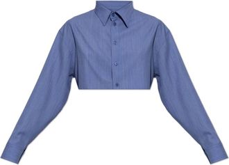 Balenciaga Overhemden, Dames, Blauw, XS, Wol, Het Cropped Shirt